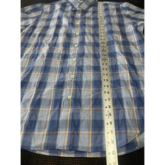 Peter Millar Shirt Mens XL Button Front Down Short Sleeve Blue Plaid - Picture 3 of 5